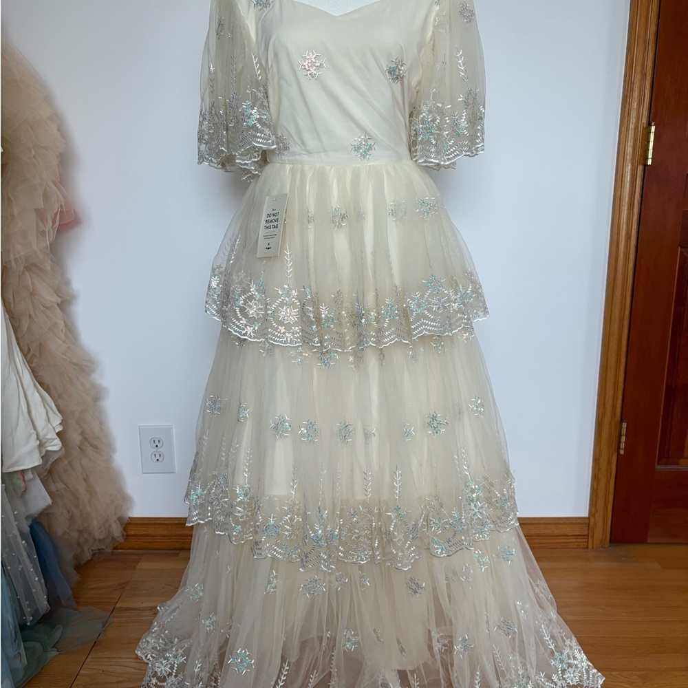 JessaKae Cream Snowflake Dress with Sequin Details